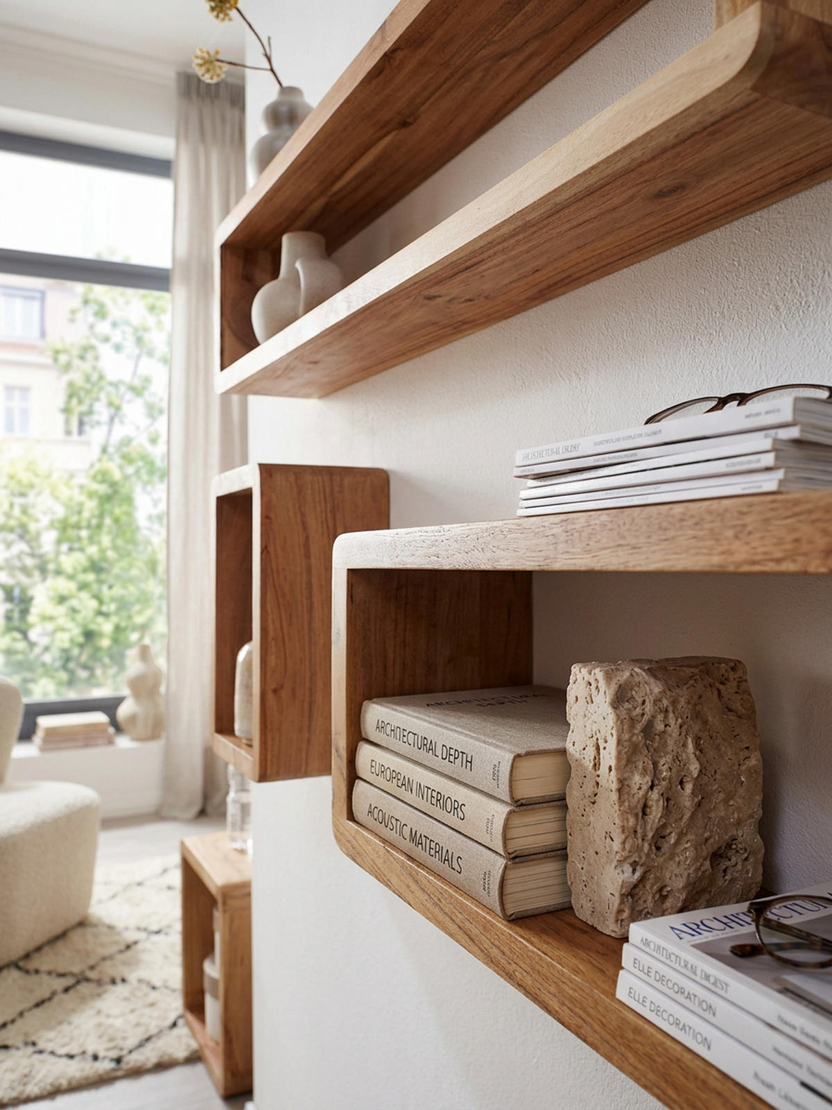 WANDREGAL Set TEKO CUBES Massivholz Abgerundete Ecken, Beige 80x15x20 cm - Beige, Holz (80/20/15cm) - KADIMA DESIGN