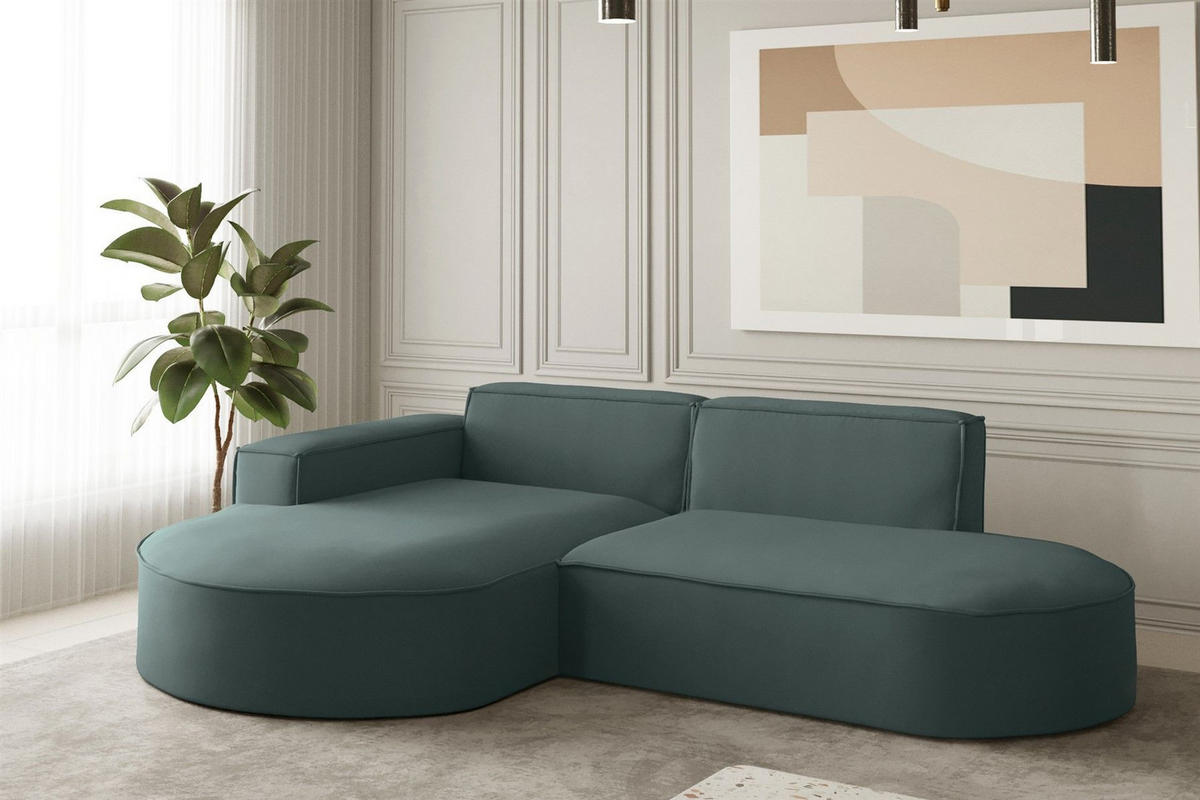 ECKSOFA Palma Xs Ottomane Opera Velvet - Smaragdgrün, Holzwerkstoff/Textil (236/165cm) - Fun Möbel