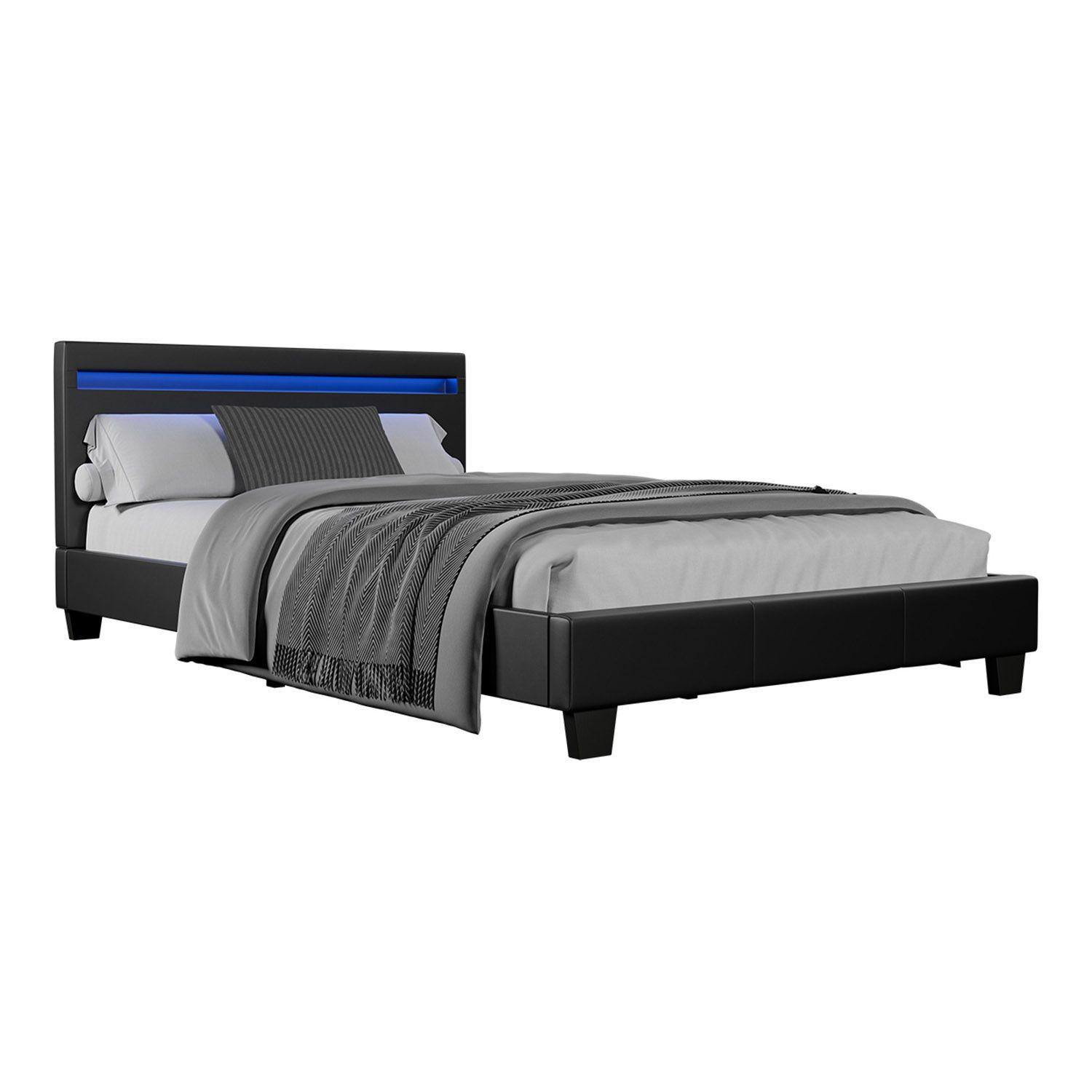 POLSTERBETT Verona mit LED schwarz 120x200cm - Schwarz, Holzwerkstoff (120/200cm) - Juskys