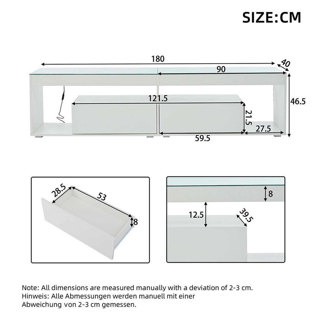 NISKI ORMARIĆ s 2 ladice, bijela - bijela, drvni materijal (180/46/40cm) - KOMHTOM