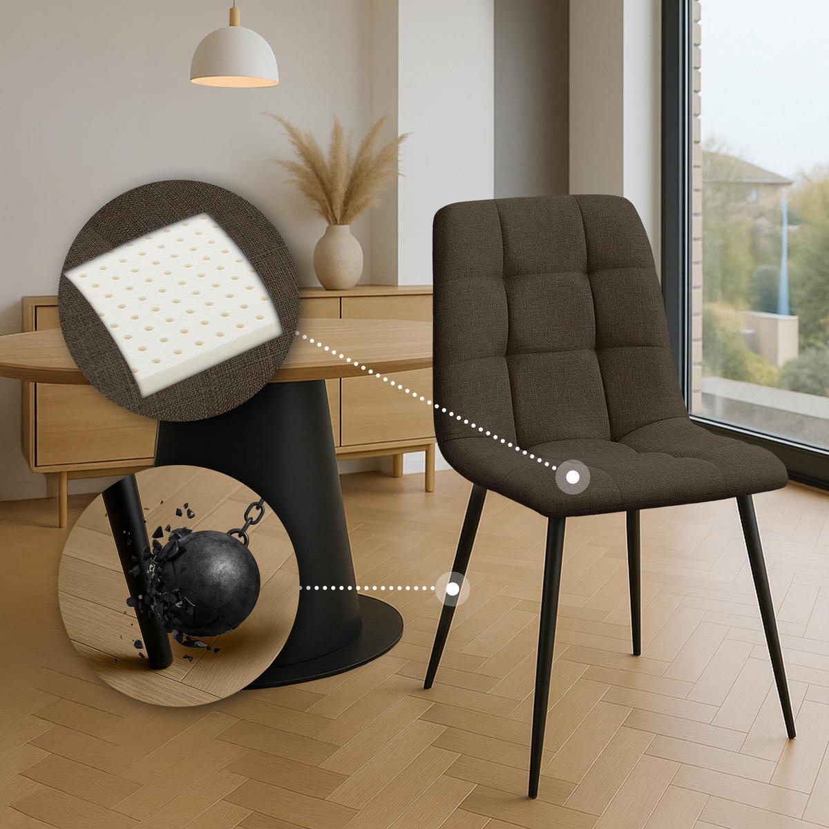 STUHL 4er Set Stoff Braun - Schwarz/Braun, Textil/Metall (45/84/55cm) - CLP
