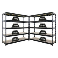 SCHWERLASTREGAL Rhino 2er-Set 200x200x60 cm 5 Spanplatten-Ebenen 8mm Fachlast 500 kg Schwarz - Schwarz, Metall (400/200/60cm) - PROREGAL