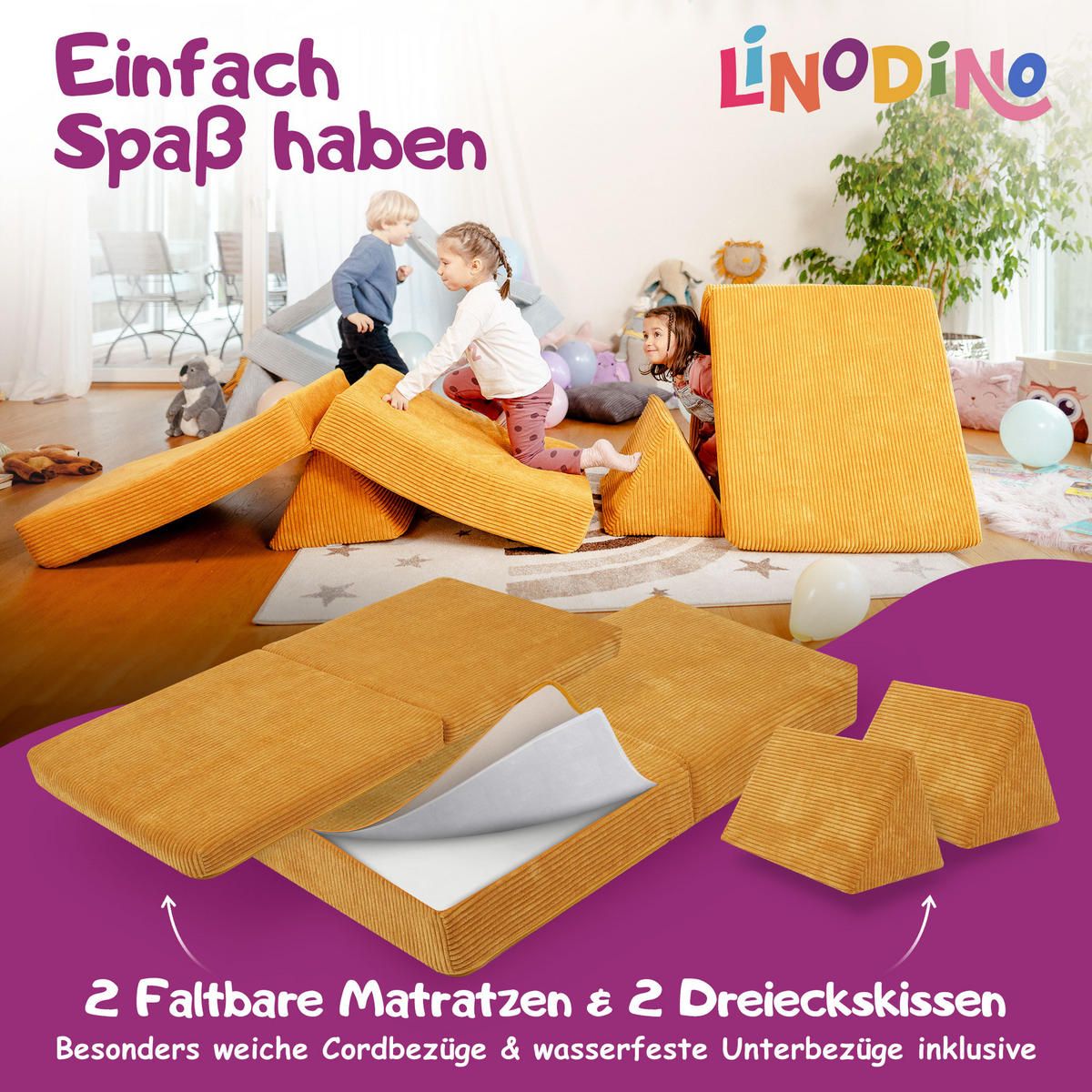 KINDERSOFA Spielparadies - Gelb, Textil (66/52/150cm) - Linodino