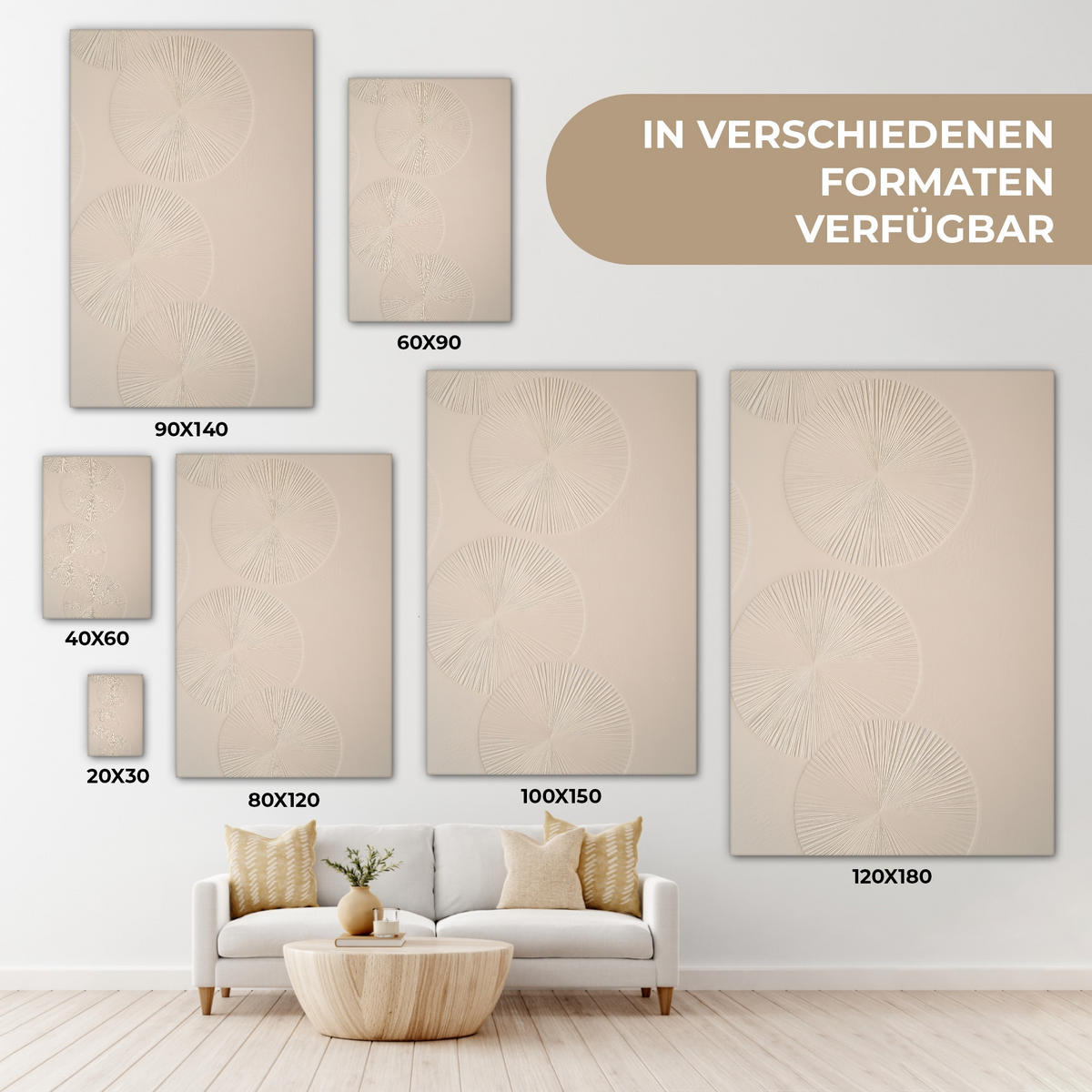 LEINWANDBILD Japandi - Beige - Modern 90x140 cm - Ecru, Textil (90/140cm) - MuchoWow