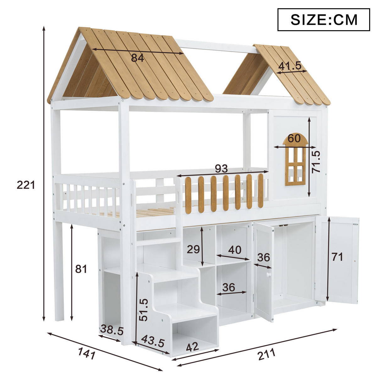 ETAGENBETT mit Stauraum, Fenster und Schrank 90/200 cm - Weiß, Holz (90/200cm) - MIVRAY