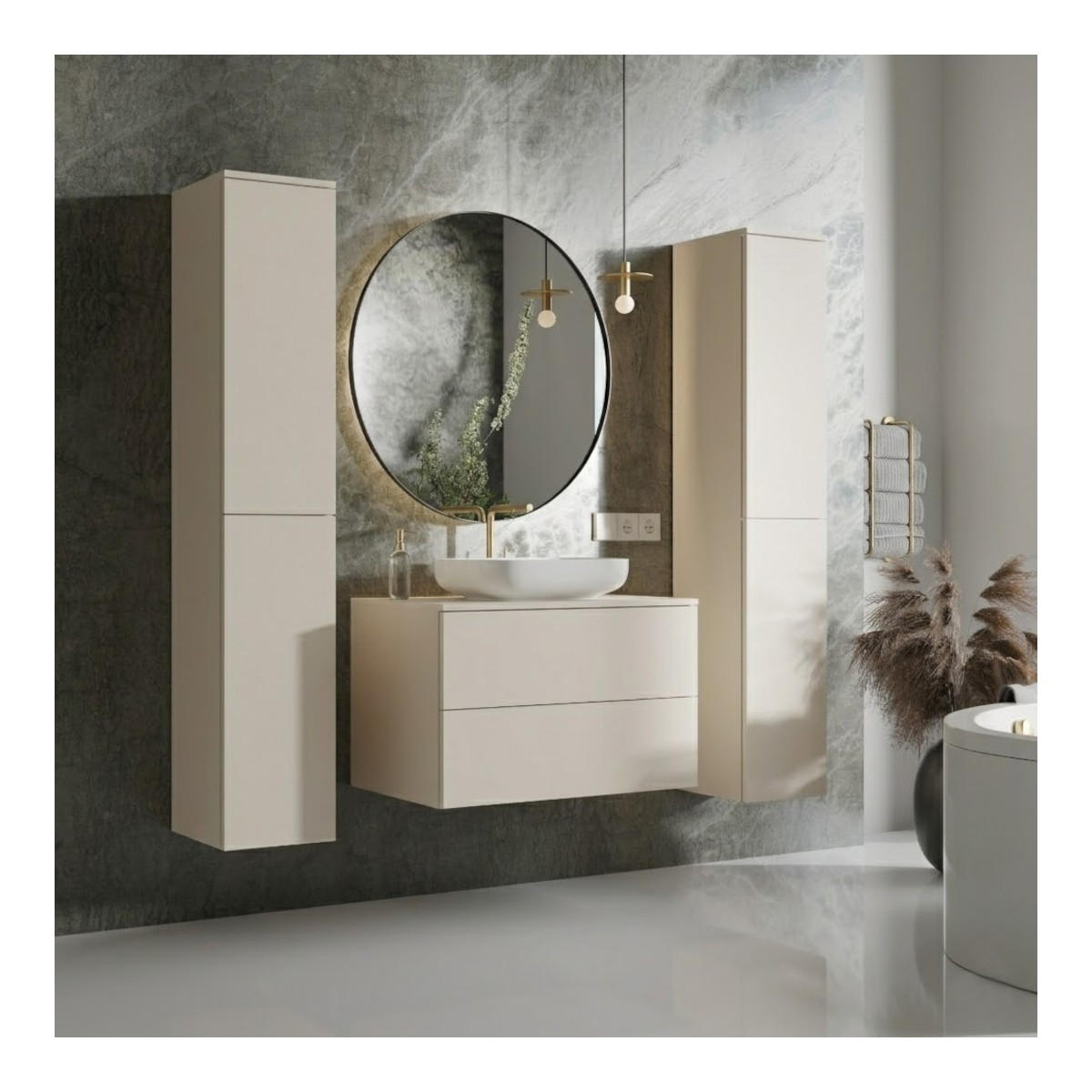 BADMÖBEL-SET Color Macadamia 3-Teilig (2S 80 + 2D 160 X2) - Beige, Holzwerkstoff (140/160/45cm) - mzm24