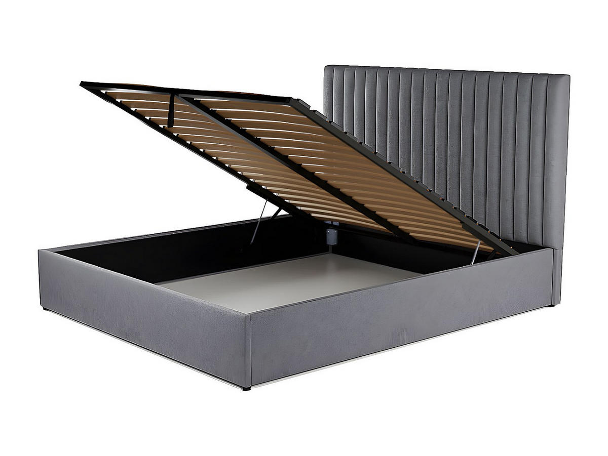 BETT mit Bettkasten - 2 Personen - stoff - grau Sarah - Grau, Textil (160/200cm) - Vente-Unique