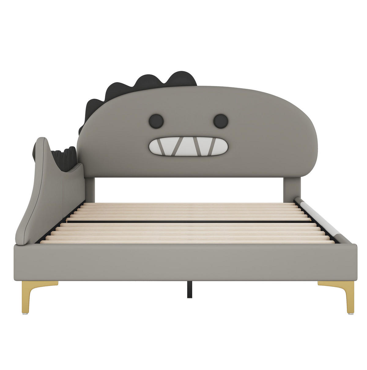 KINDERBETT in Dinosaurierform 140x200 cm PU und MDF Grau - Grau, Holzwerkstoff (140/200cm) - Beauniv
