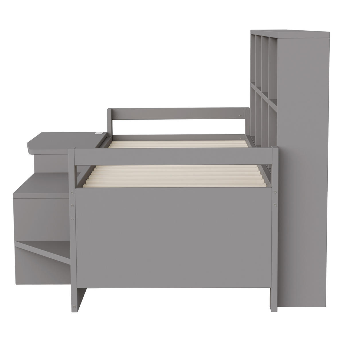 MULTIFUNKTIONSBETT 90x200 cm in Grau mit Schreibtisch, Stauraum und LED-Leiste - Grau, Holz (90/200cm) - IVMEU