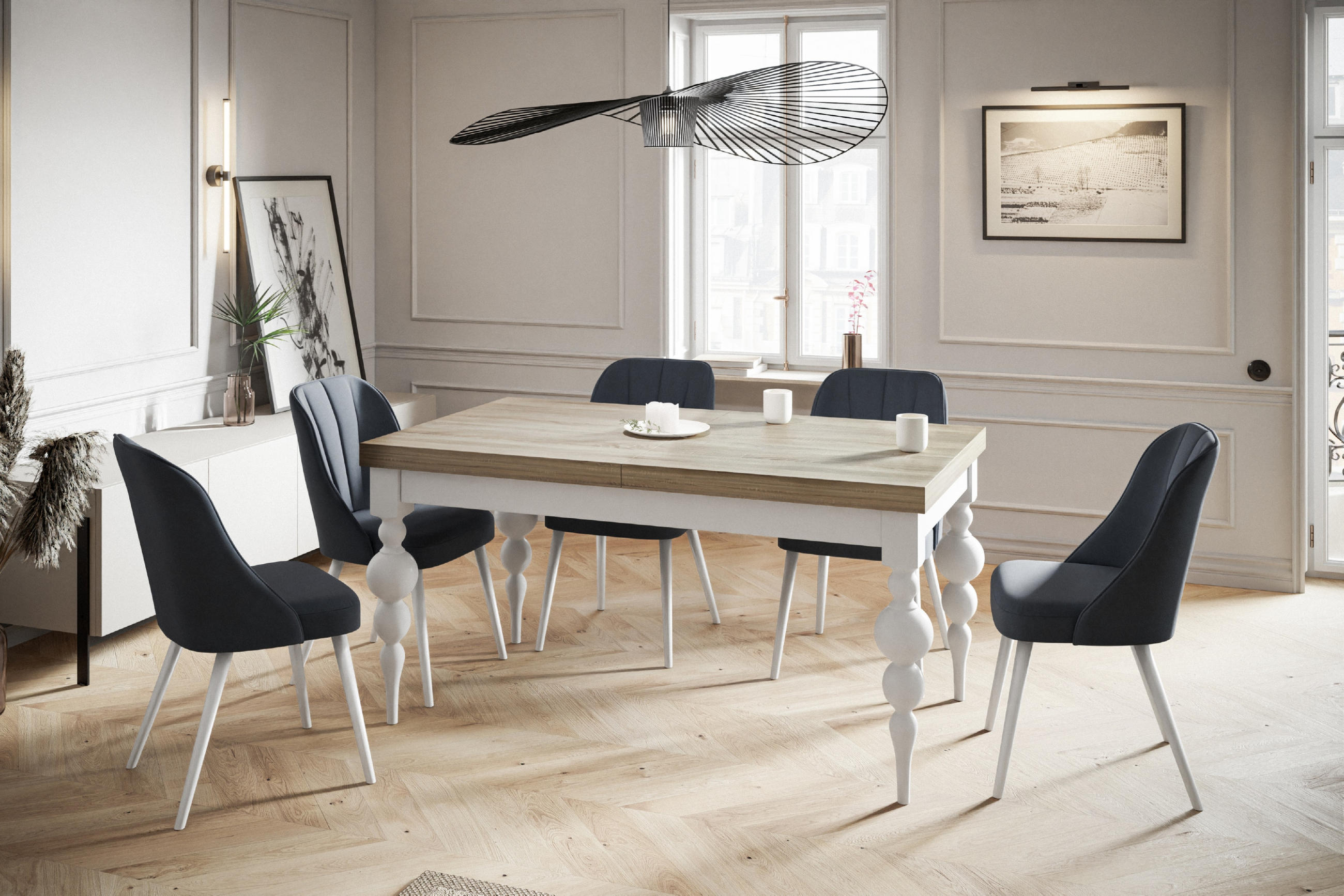 ESSZIMMERTISCH LENA, ausziehbarer Tisch 160-210X90X78,5 cm, Farbe: SONOMA, mit Tischbeinen in Farbe Weiß - Weiß/Sonoma Eiche, Holzwerkstoff (160/80/79cm) - Alpi-Möbel