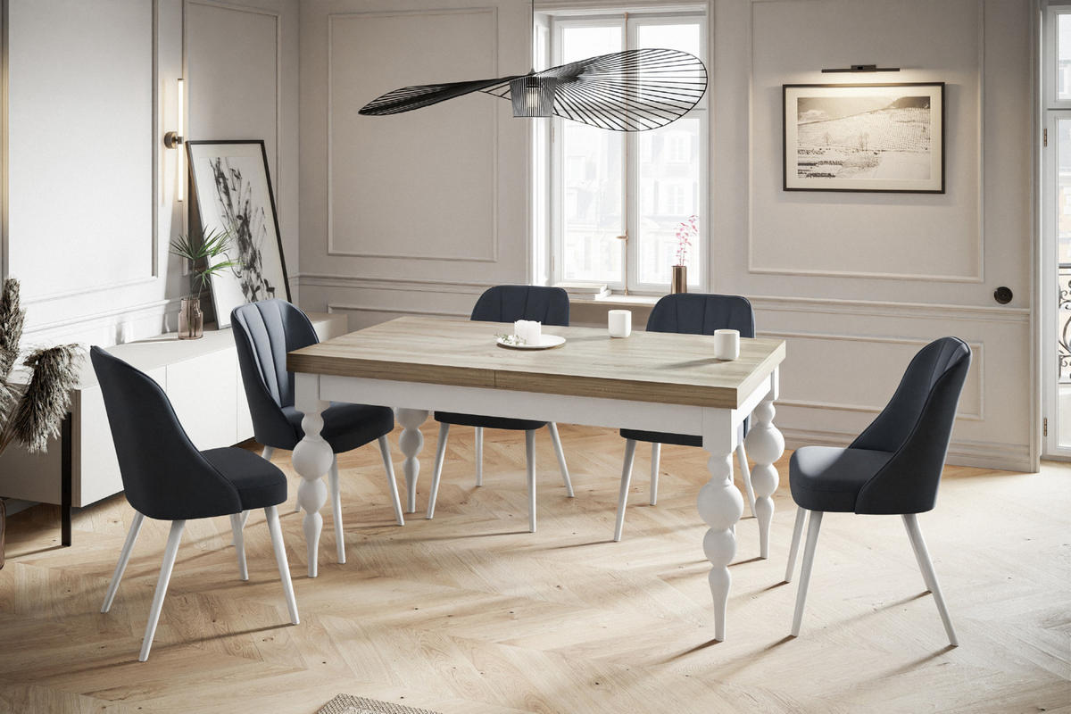ESSZIMMERTISCH LENA, ausziehbarer Tisch 200-300X100X78,5 cm, Farbe: SONOMA, mit Tischbeinen in Farbe Weiß - Weiß/Sonoma Eiche, Holzwerkstoff (200/80/79cm) - Alpi-Möbel