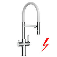 NIEDERDRUCK-3-WEGE-KÜCHENARMATUR, Verchromt und Weiß, 2-Strahl-Brause - Weiß, Metall (20.61/48/20.61cm) - VIZIO