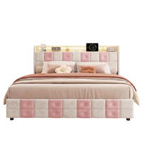 POLSTERBETT 160x200 cm Weiß Rosa Samt LED USB 4 Schubladen - Weiß, Holz (160/200cm) - SHOPENTRA