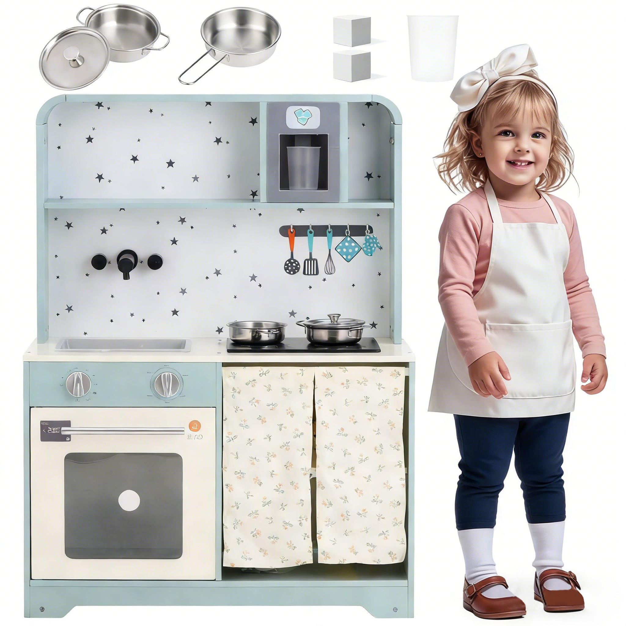 KINDERKÜCHE Blau – Spielküche mit Eiserzeuger & Mikrowelle, Zubehör & Soundeffekten, Holz/Kunststoff, ab 3 Jahren 29x60x81cm - Blau, Holzwerkstoff (60/29/81cm) - Ej. Life