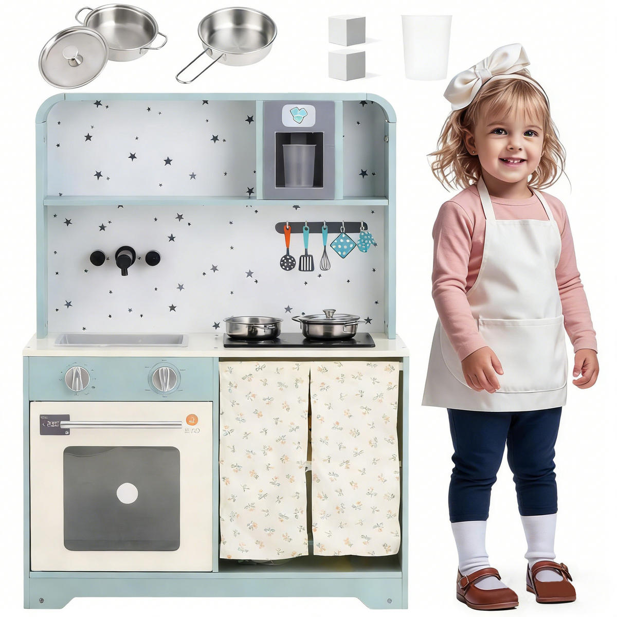 KINDERKÜCHE Blau – Spielküche mit Eiserzeuger & Mikrowelle, Zubehör & Soundeffekten, Holz/Kunststoff, ab 3 Jahren 29x60x81cm - Blau, Holzwerkstoff (60/29/81cm) - Ej. Life