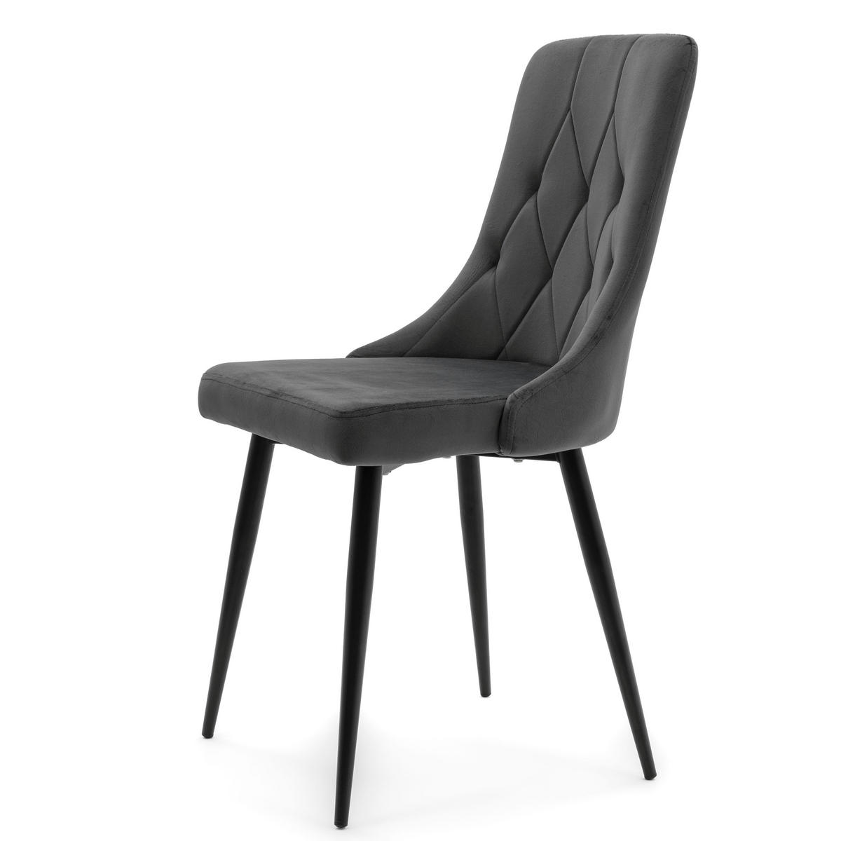 STUHL CAREN gepolstert mit Steppung - grau - Samt Velours - Schwarz/Grau, Metall (50/94/65cm) - NEW HOME