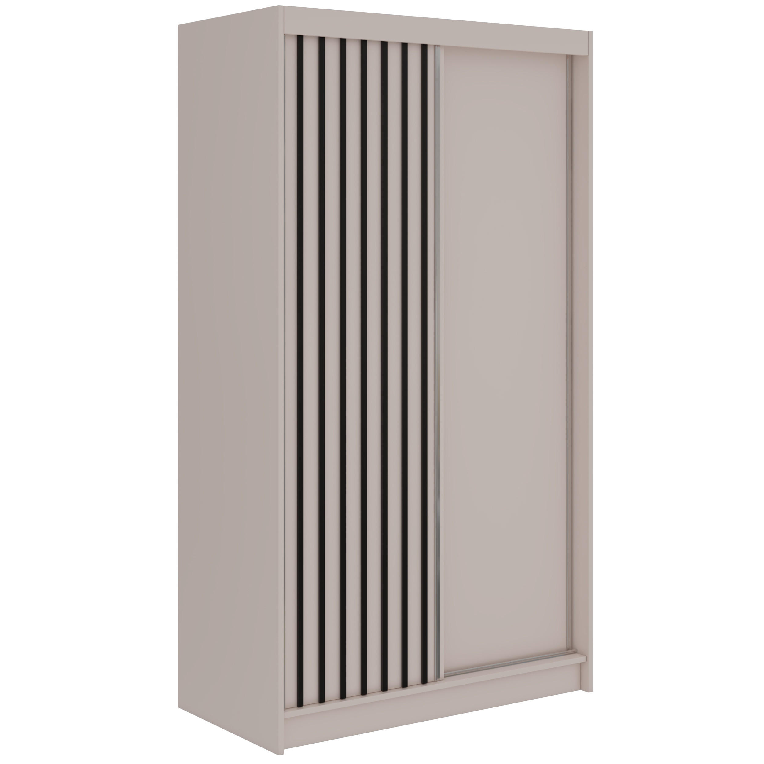 SCHWEBETÜRENSCHRANK mit Lamellen LUMOS - 120 - Kaschmir und Schwarz - Kaschmir/Schwarz, Holzwerkstoff/Metall (120/216/61cm) - MKS