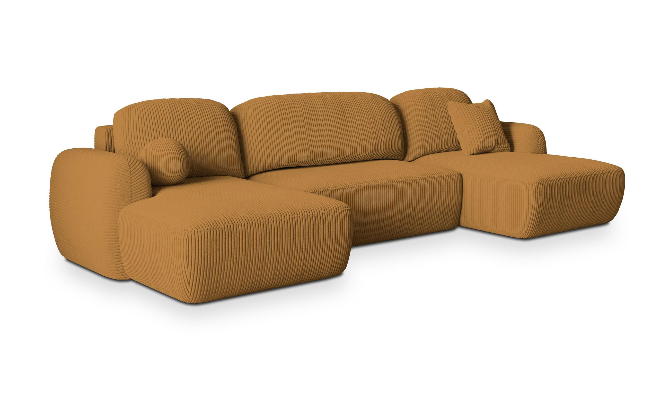WOHNLANDSCHAFT SAVONA P Gelb Kordstoff mit Schlaffunktion - Gelb, Holz (350/90/148cm) - MASSENO