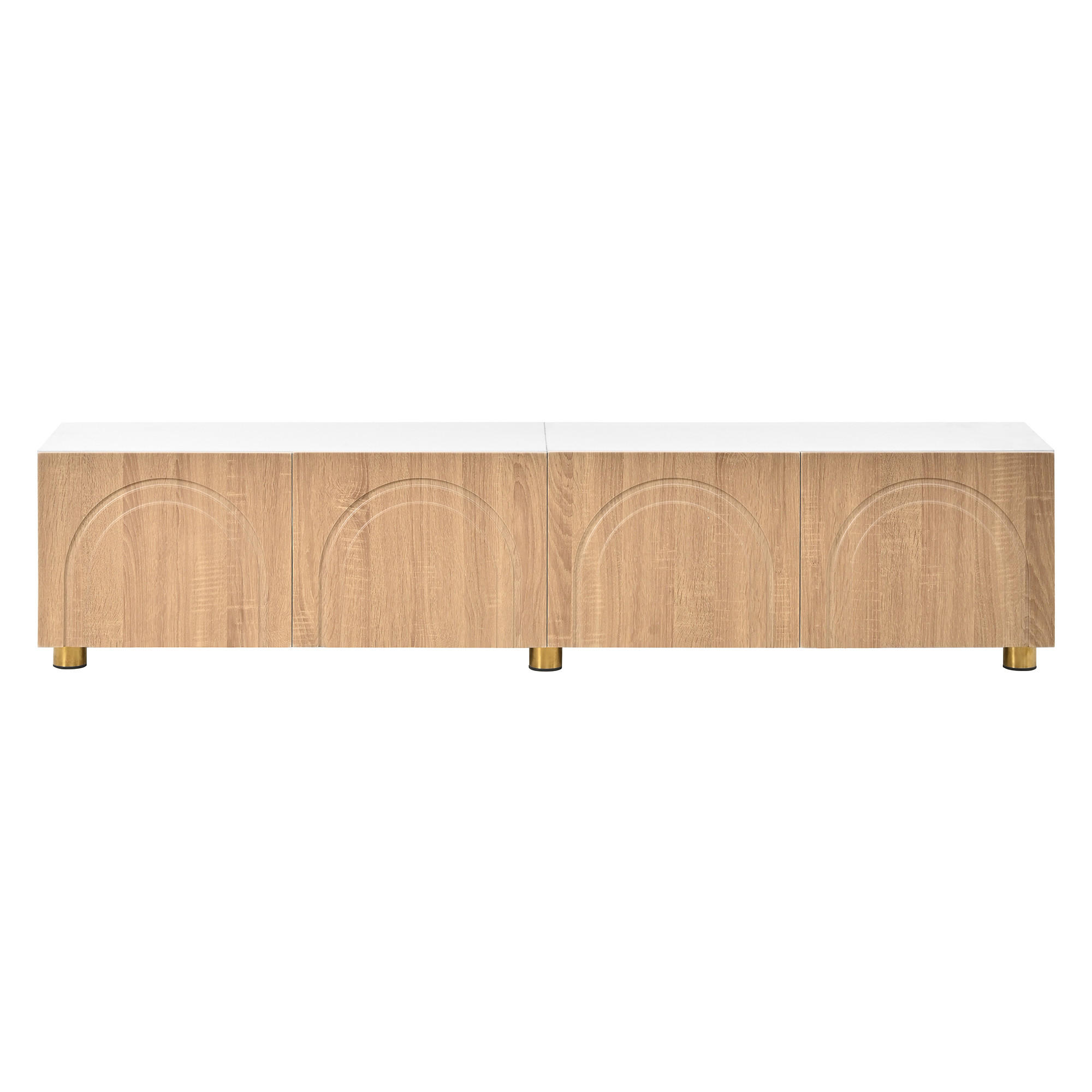 TV-LOWBOARD Natur/Weiß 180/35/40 cm, 4 Türen, Bogenrelief, Metallfüße - Naturfarben, Holzwerkstoff (180/40/35cm) - PANGIVO