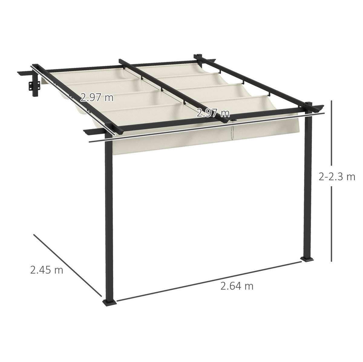 PERGOLA aus Aluminium 297x297x200/230 cm in Beige mit ausziehbarem Stoffdach - Beige, Metall (297/230/297cm) - Modfu