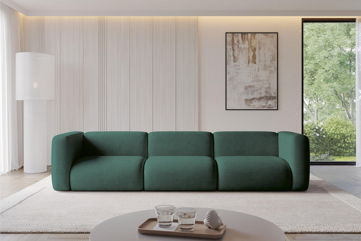 MODULÁRNÍ pohovka MIRA-S2, 3místná, 319 × 89 × 70 cm, zelená, velur - černá/tmavě zelená, kompozitní dřevo/textil (319/70/89cm) - ALTDECOR