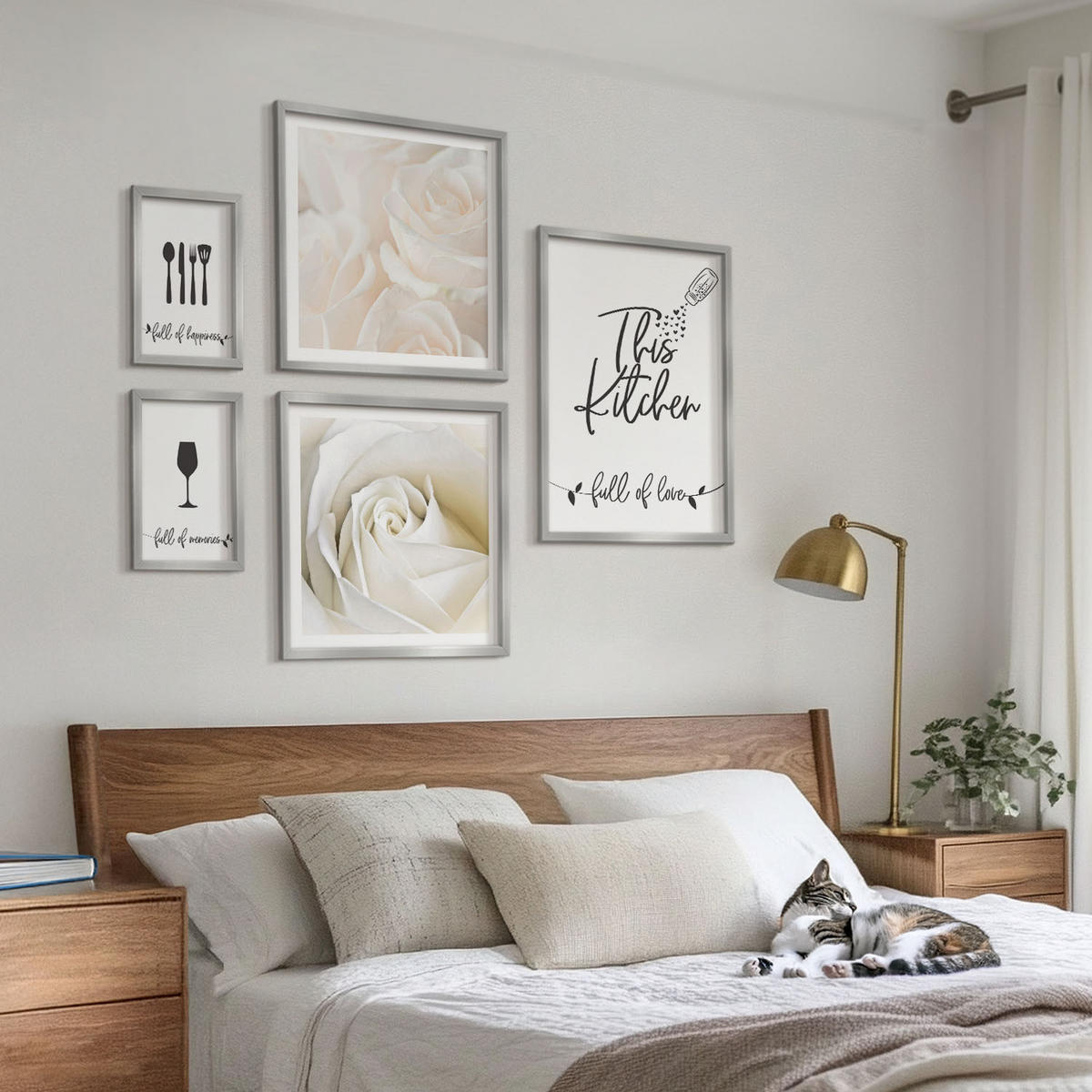 WANDBILDER 5er Set - 50x50 cm & 20x30 cm & 40x60 cm Silberner Rahmen - Geometrische Muster im Bauhaus-Stil - Silberfarben, Kunststoff (40/60cm) - ArtPrintCave