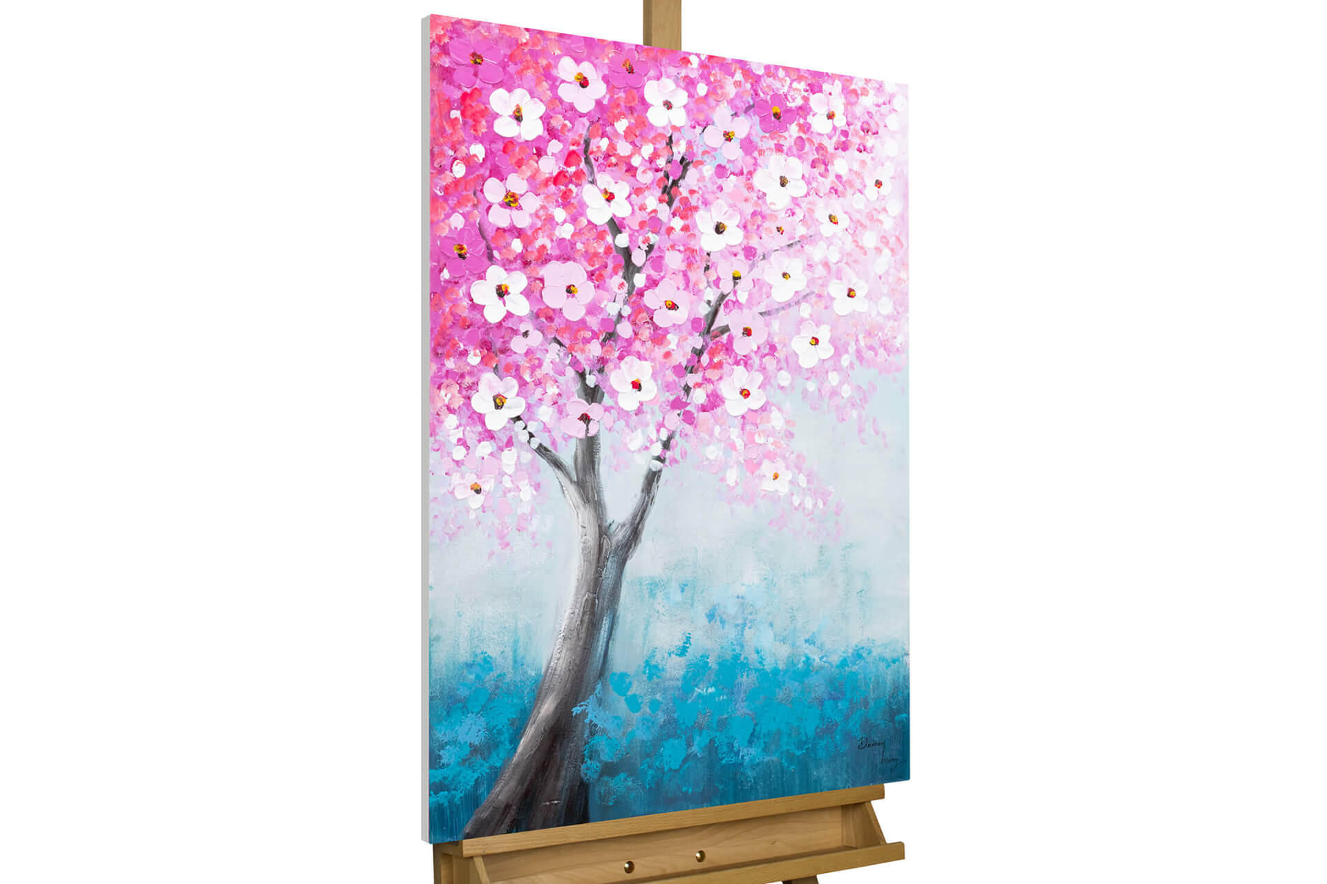 ACRYLBILD HANDGEMALT 60/90 cm - Blau/Pink, Holz/Textil (60/90cm) - KUNSTLOFT