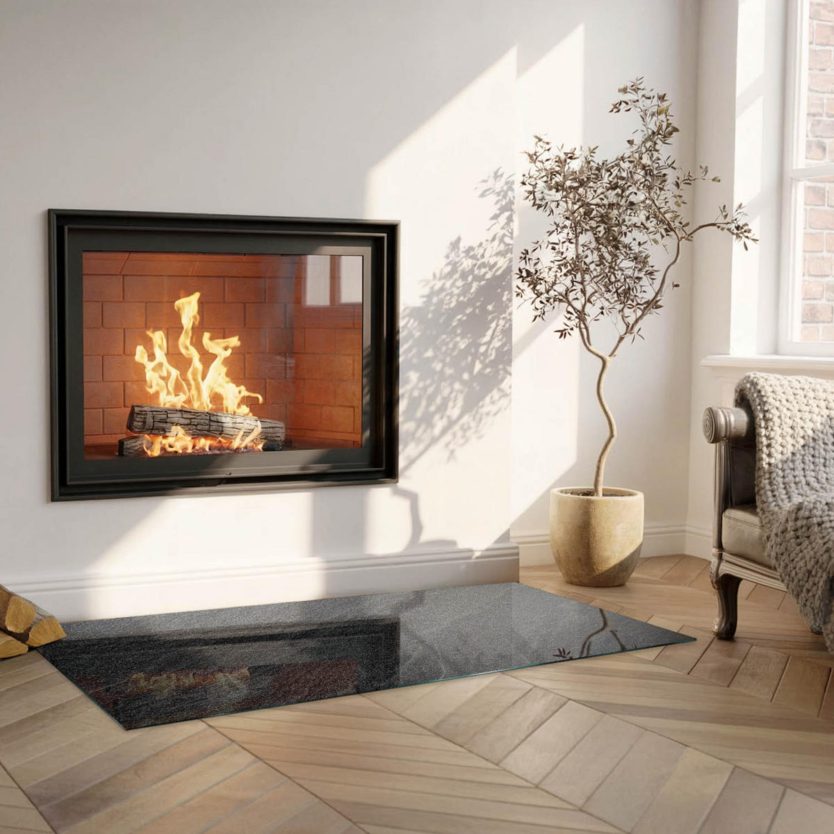 PODLOŽKA POD KRB 125x50 cm - Prírodná štruktúra kameňa - čierna, sklo (125/50/0.4cm) - TULUP