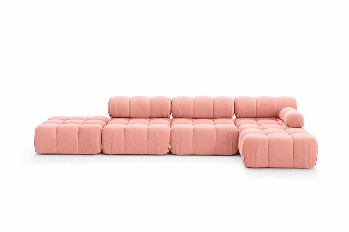 ECKSOFA L-Form XL, Stoff Velours Salvador, Rosa, Rechts, Selia L XL - Pink, Holz (380/160cm) - Kaiser Möbel