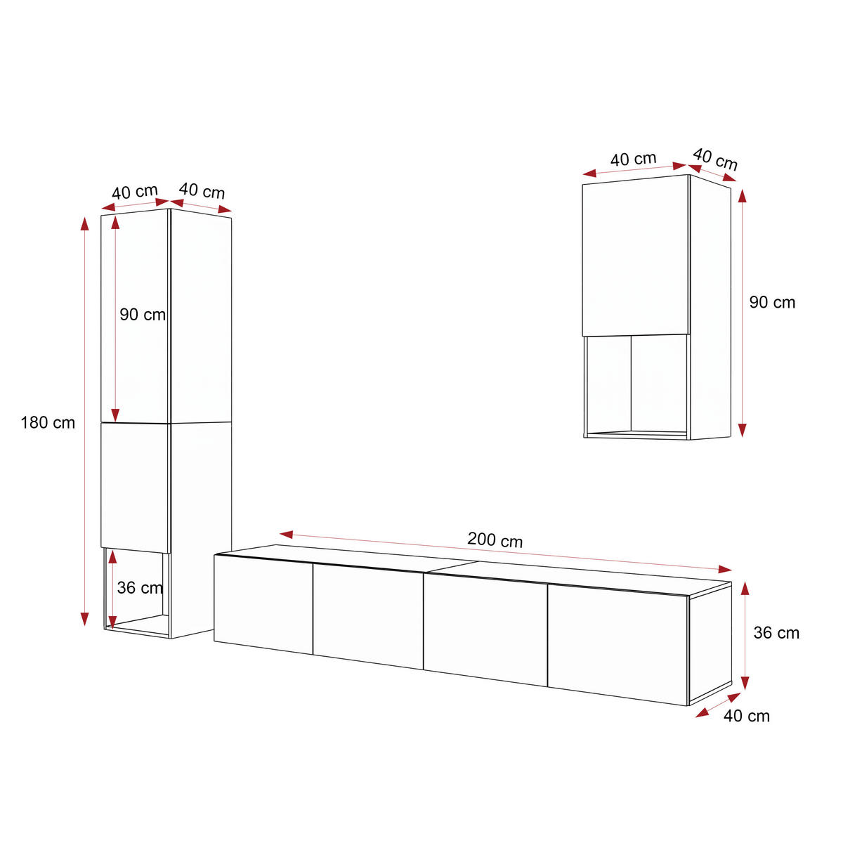 WOHNWAND ANGEL LINE III 3-teilig, mit LED-Beleuchtung, Weiß Hochglanz - Weiß Hochglanz, Holzwerkstoff (240/216/40cm) - Idohome