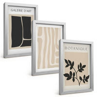 BILDER SET 3er Set - 20x30 cm Silberner Rahmen - Abstrakte Pflanzenformen - Silberfarben, Kunststoff (20/30cm) - TULUP