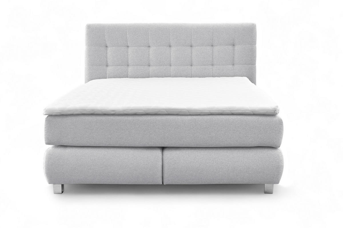 BOXSPRINGBETT Ben mit Pocketmatratze und Bonellmatratze inkl. Topper - Hellgrau, Textil (220/200cm) - AN-Moebel 4u