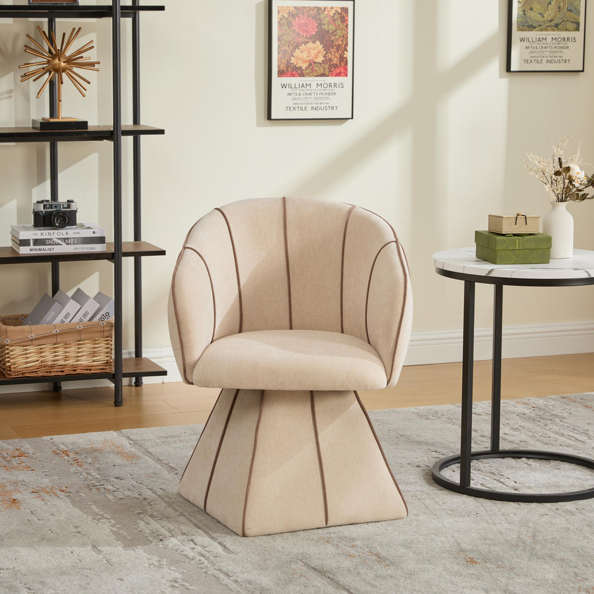 SESSEL 56/54/74,5 cm camel aus Chenille mit 360°-Drehfunktion - Beige, Textil (54/74.5/56cm) - OKWISH