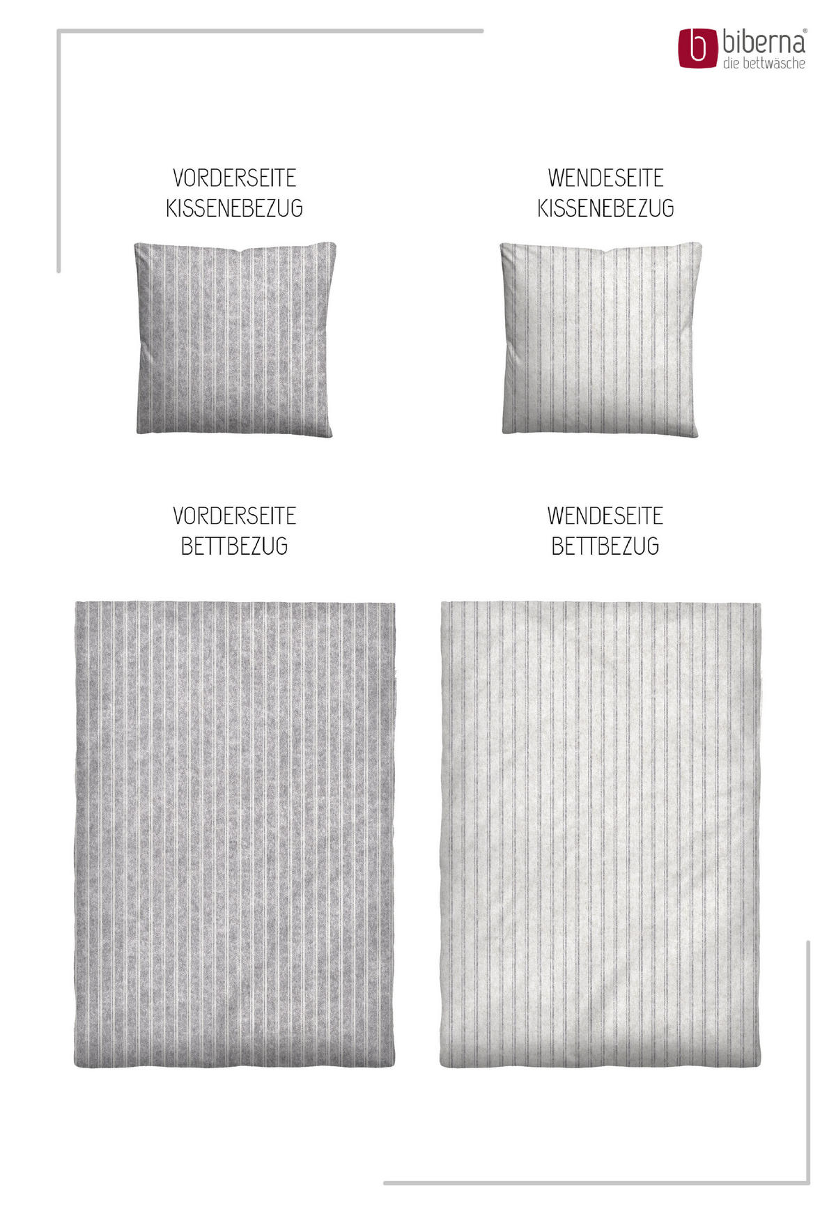 BETTWÄSCHE-GARNITUR Premium Melange Webstreifen sturmgrau, 155x200 cm + 80x80 cm - Grau, Textil (155/200cm) - biberna