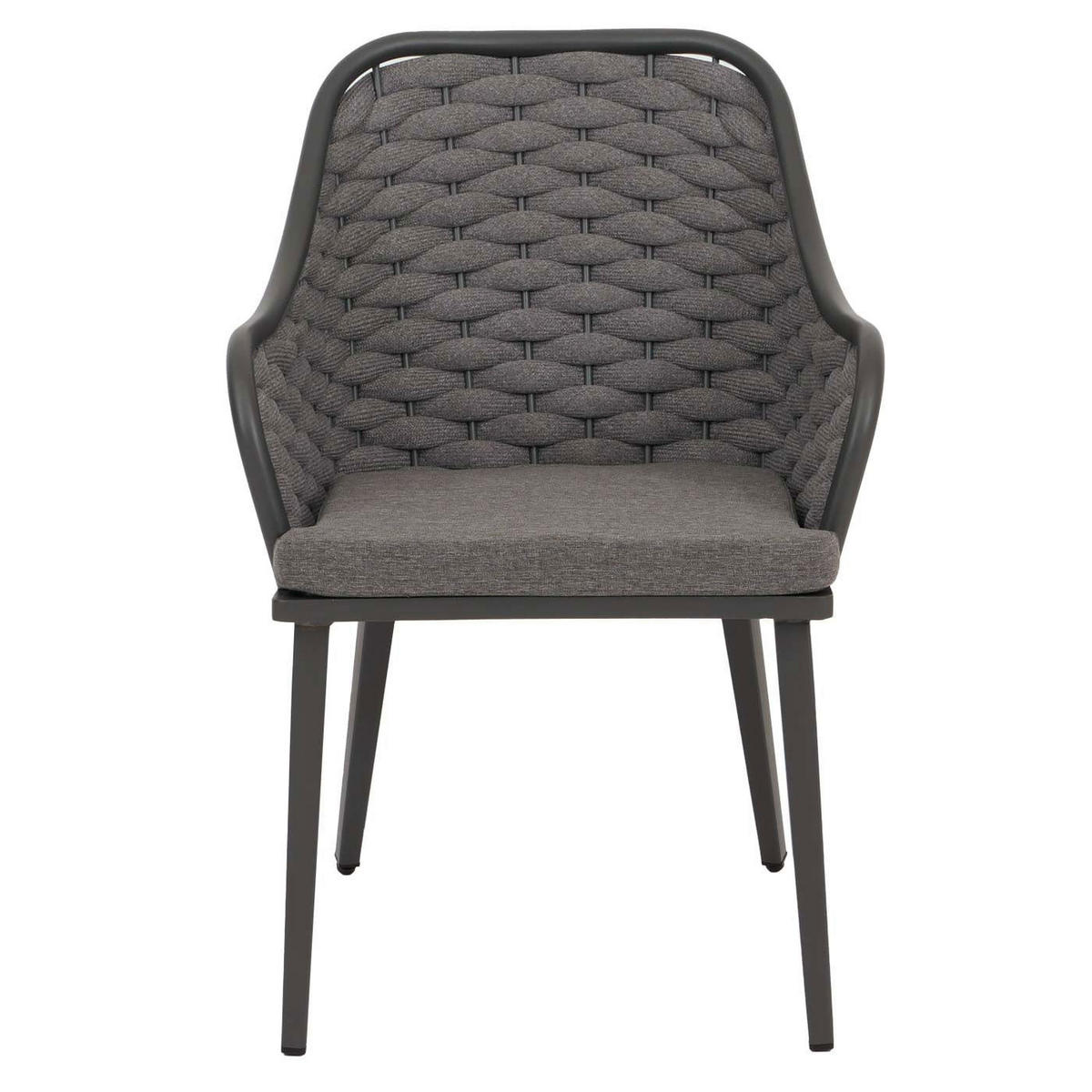 GARTENSTUHL 2er-Set aus Aluminium HxBxT 84x59x63cm Sitzhöhe 46cm Olefin (200 g/m²) Seilgeflecht Rope Anthrazit Kissen Dunkelgrau - Anthrazit, Metall (59/84/63cm) - PROREGAL