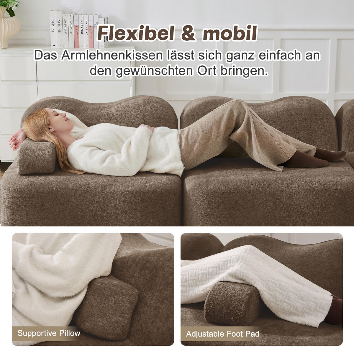 2-SITZER ECKSOFA Samt Braun mit Hocker - Braun, Textil (192/167cm) - WISHDOR