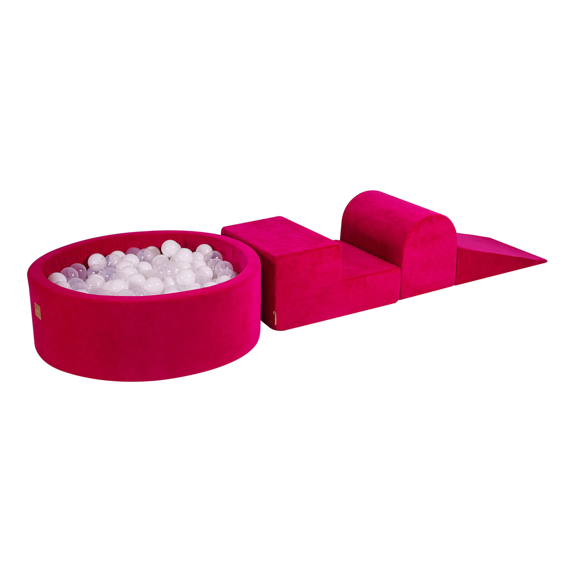 BÄLLEBAD mit Schaumstoff Bausteinen für Kinder, Samt, Magenta - Transparent/Magenta, Textil (230/45/30cm) - MeowBaby