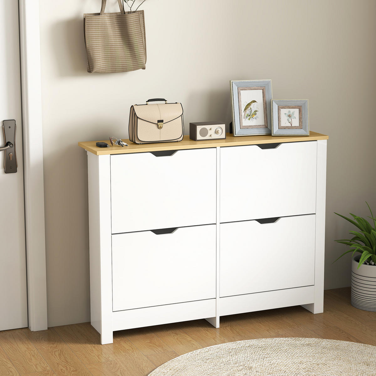 SCHUHSCHRANK Weiß Natur 105/26/80 cm - Weiß, Holzwerkstoff (105/80/26cm) - PANGIVO