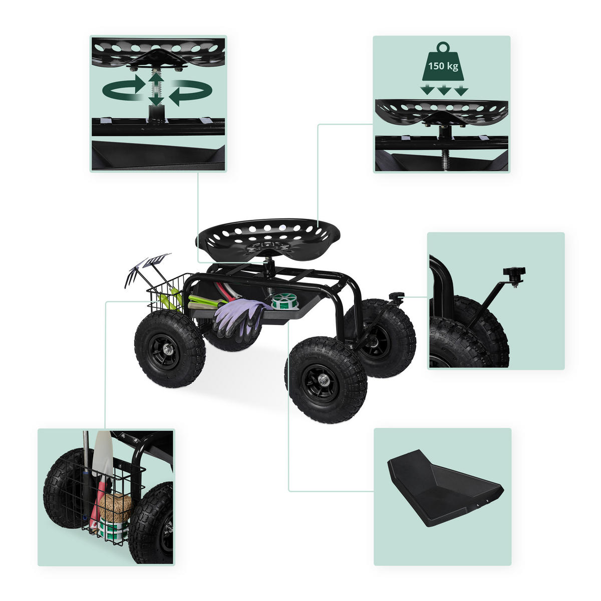 GARTENSITZ - Schwarz, Kunststoff/Metall (45/55/87cm) - Relaxdays