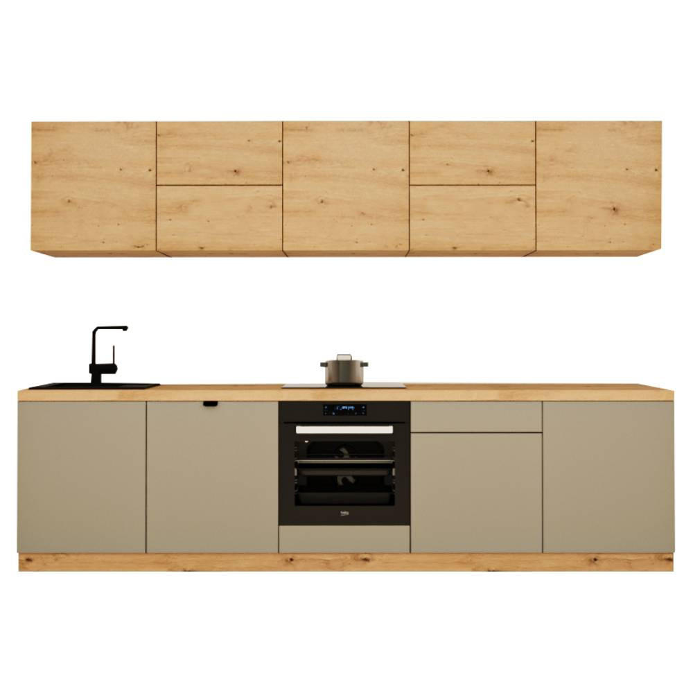 KÜCHENZEILE 300 cm - Langen KL30-M300 - in Beige / Artisan Eiche - Beige/Eiche Artisan, Holz (300/212/52cm)