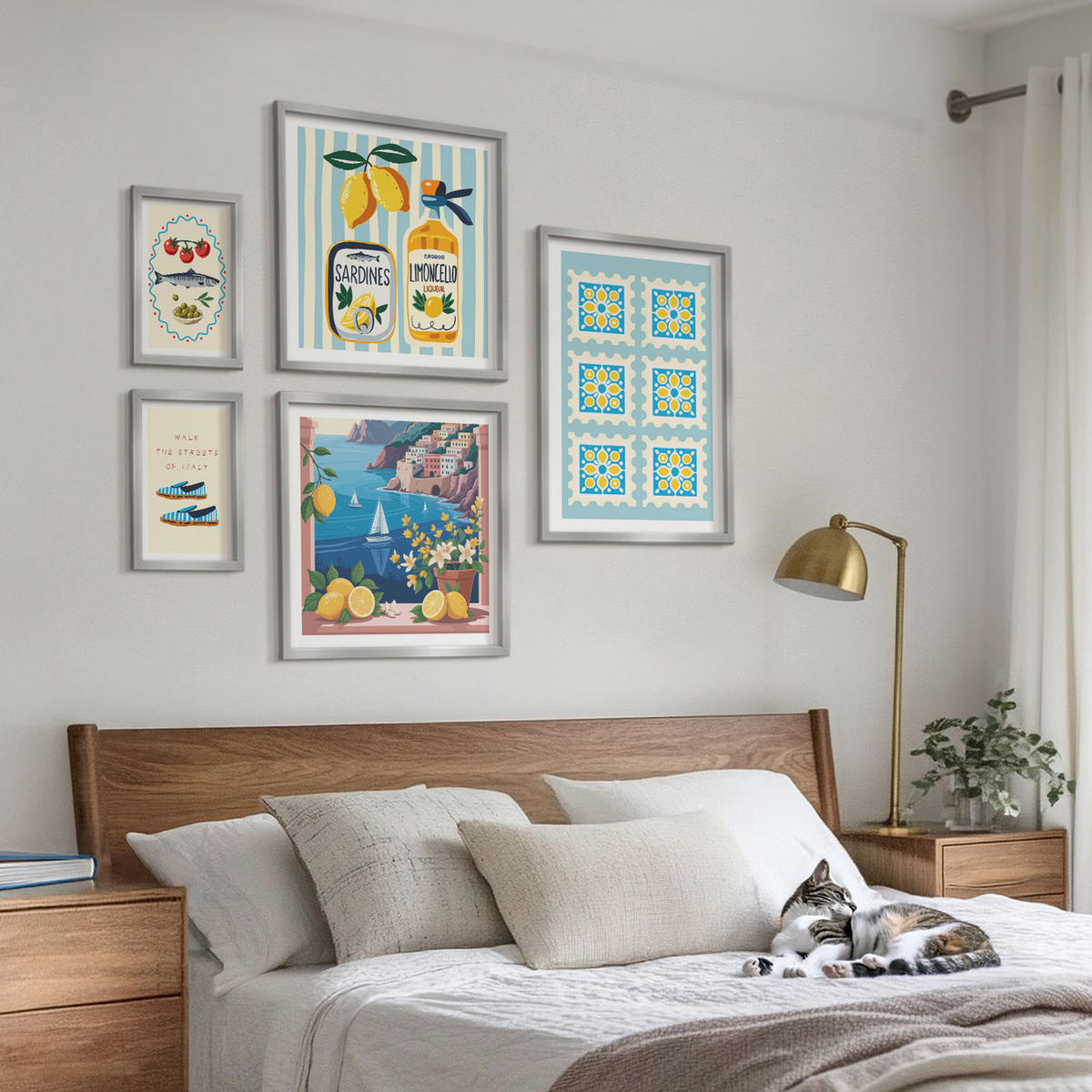 BILDER SET 5er Set - 50x50 cm & 20x30 cm & 40x60 cm Silberner Rahmen - Illustrationen der mediterranen Küche - Silberfarben, Kunststoff (40/60cm) - TULUP