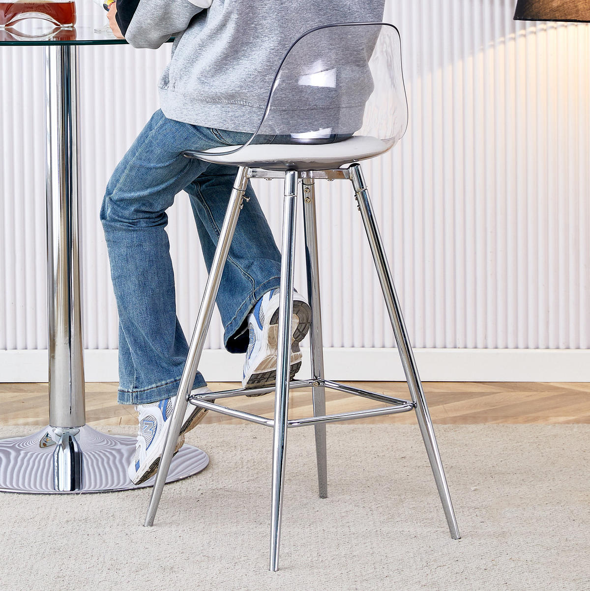 BARHOCKER Transparent mit Fußstütze und Metallgestell - Klar, Metall (33/96.5/38cm) - MIVRAY