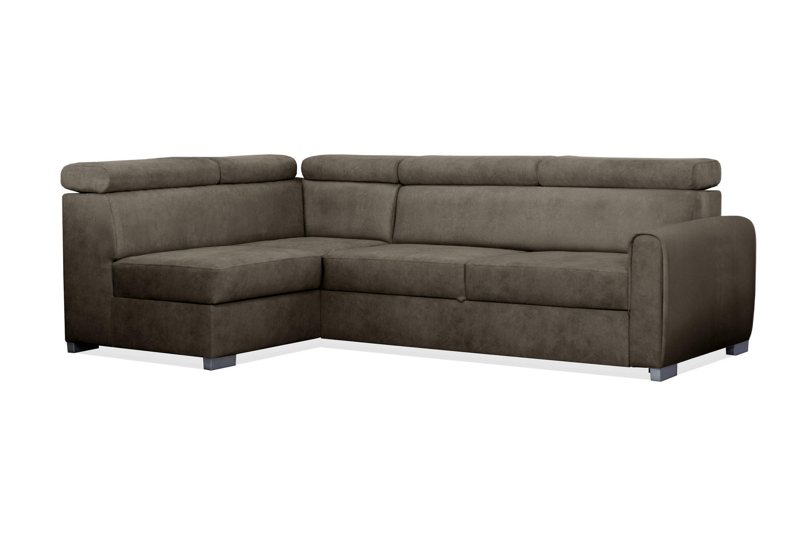 ECKSOFA Covo Braun, mit Bettzeugablage und verstellbaren Kopfstützen, linke seite - Braun, Holzwerkstoff (253/156cm) - Bettso
