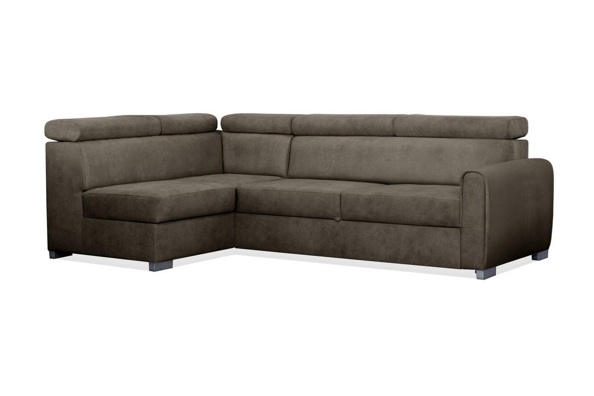 ECKSOFA Covo Braun, mit Bettzeugablage und verstellbaren Kopfstützen, linke seite - Braun, Holzwerkstoff (253/156cm) - Bettso