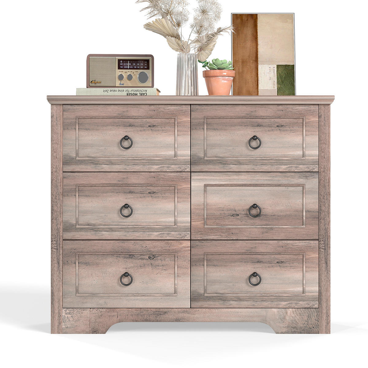 KOMMODE Rustikal 6 Schubladen – Freistehende MDF-Kommode mit Kippschutz, 102 × 40 × 85 cm, Grau - Wildeiche, Holzwerkstoff (102/85/40cm) - Ej. Life