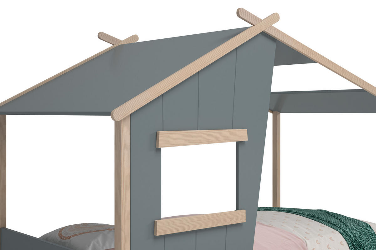 HÜTTENBETT mit schrägem Dach und verspieltem Fenster 90x190 cm 103/215,4/158.5 cm - Grün, Holz (90/190cm) - Calicosy
