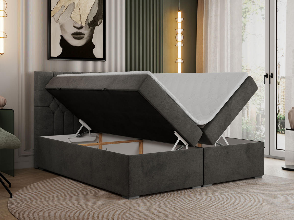 BOXBETT PERA 120/200 Dunkelgrau Velvet - H3 - Dunkelgrau, Holz/Textil (120/200cm) - MKS