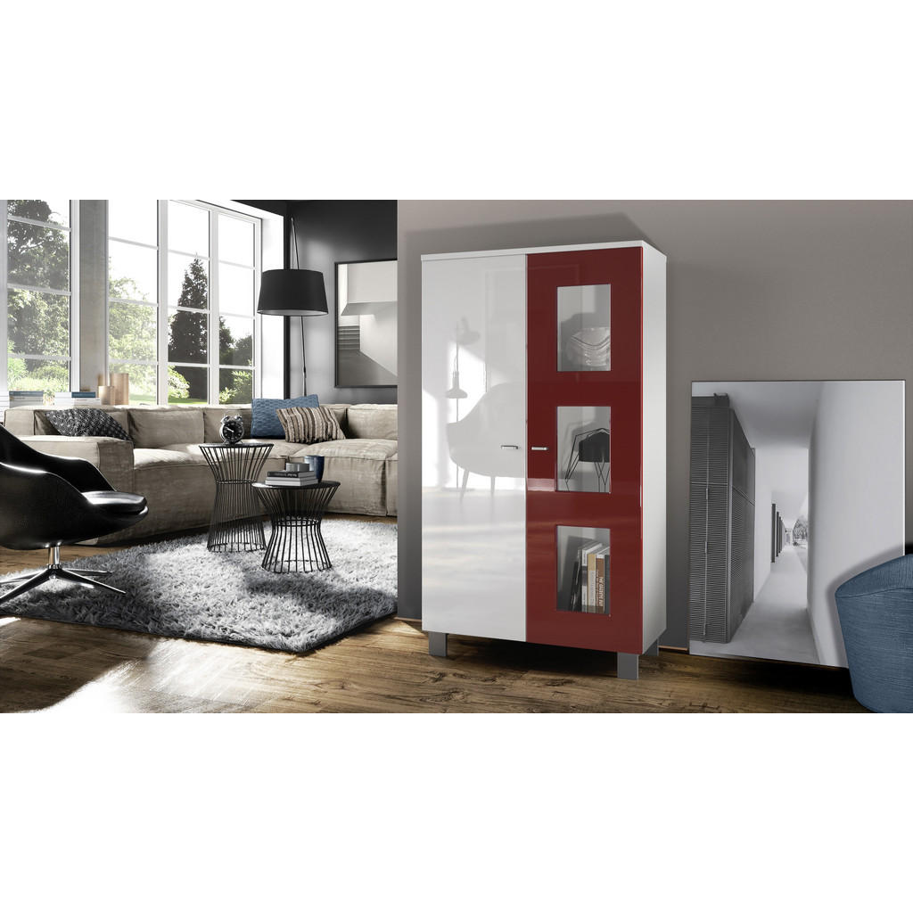 Thumbnail - Vladon Vitrine, Bordeaux, Holzwerkstoff, 71x129x35 cm, Wohnzimmer, Wohnwände, Vitrinenschränke