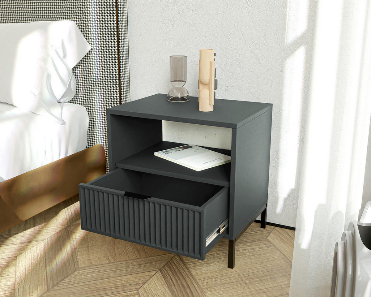 NACHTSCHRANK WAVE 54/40/55 cm Grün - Schwarz/Kupferfarben, Holzwerkstoff/Metall (54.4/55.1/40.6cm) - Idohome