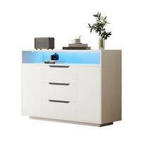 SIDEBOARD aus Holzwerkstoff 120x40x85 cm Weiß mit offenem Regal, 3 Schubladen, Türen und LED-Beleuchtung - Weiß, Holzwerkstoff (120/85/40cm) - Modfu